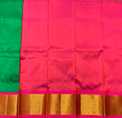 Green Shade Pure Kanchipuram Kids Pattu Pavadai with Contrast Border for Newborn to 2 Years
