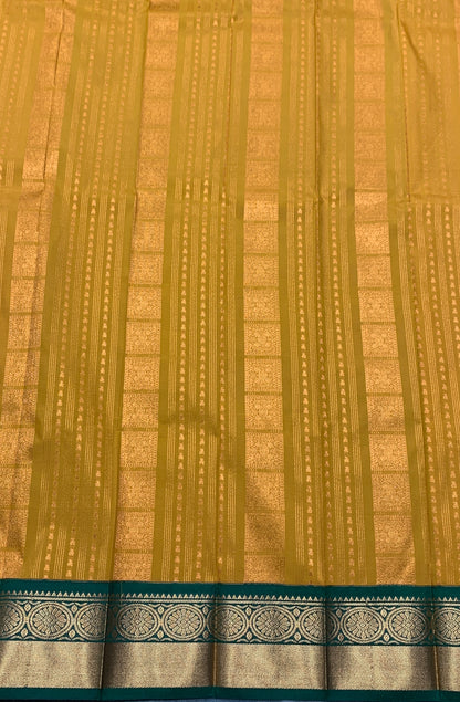 Vegan Silk Saree Mustard Colour Saree with Green Colour Contrast Border