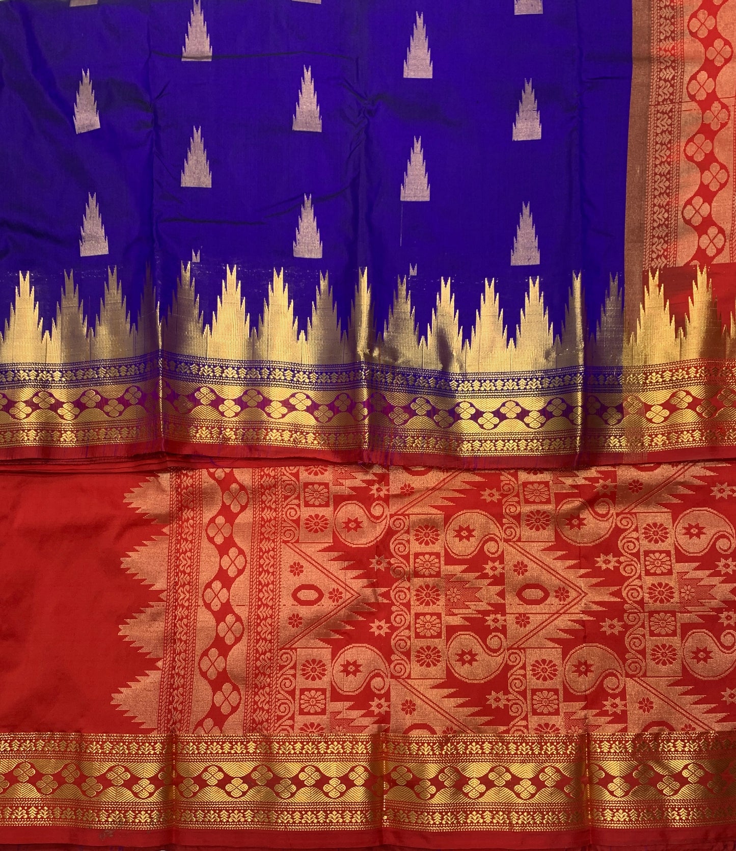 Pure Kanchipuram Silk Blue Colour Saree with Red Border