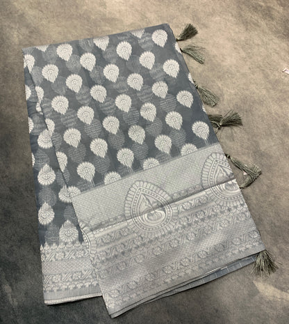Banaras Katan Saree Gray Colour with Katan Work Border