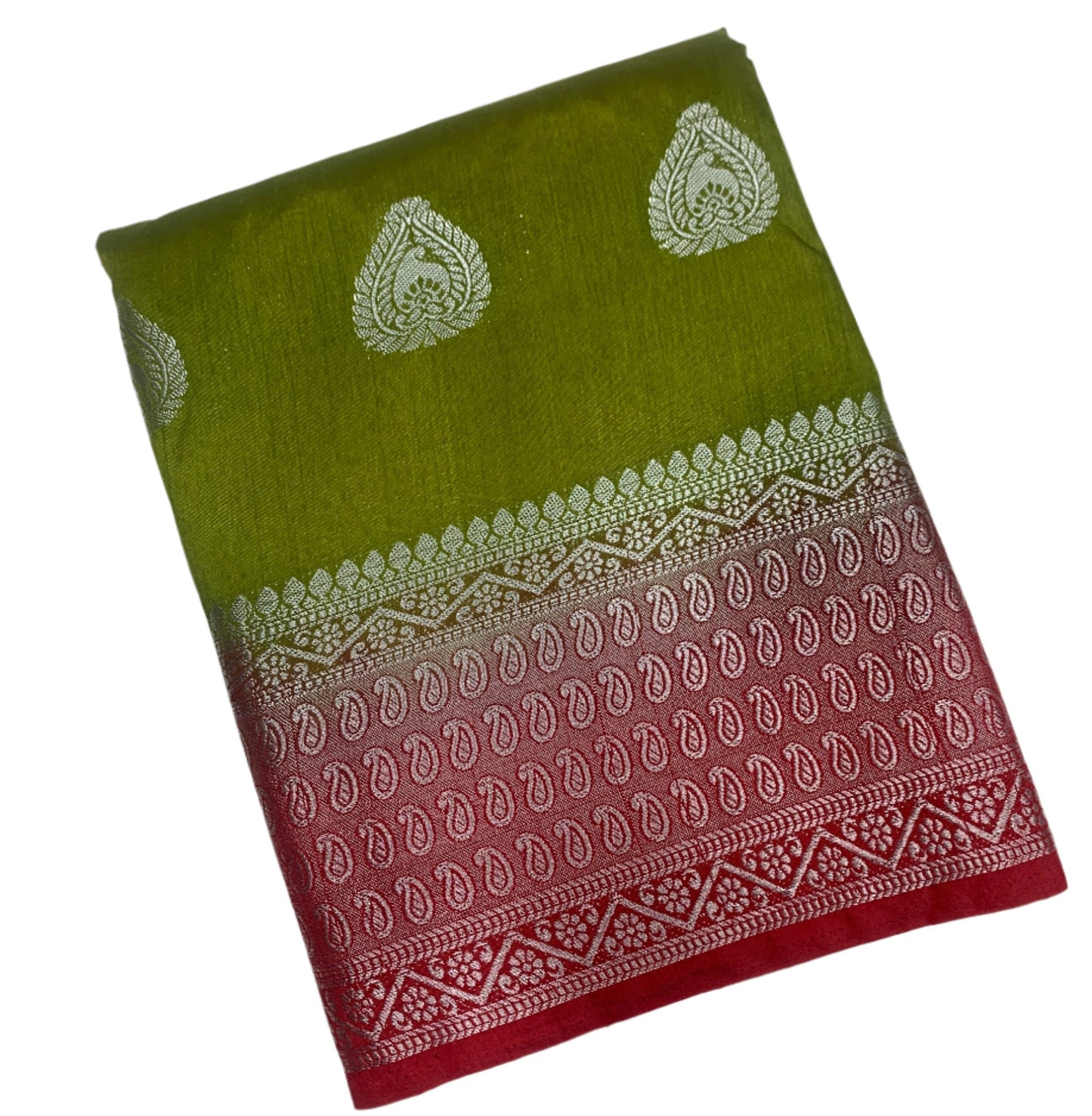 Tussar Saree Colour Olive Green with Maroon Border