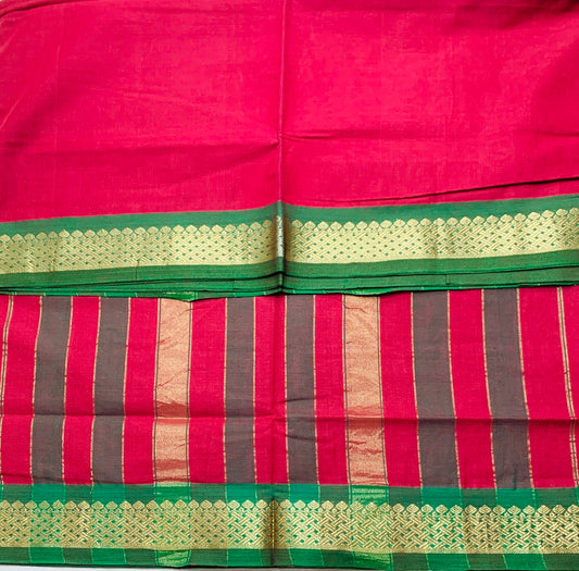 Chettinad Cotton Saree Maroon Shade with Green Border