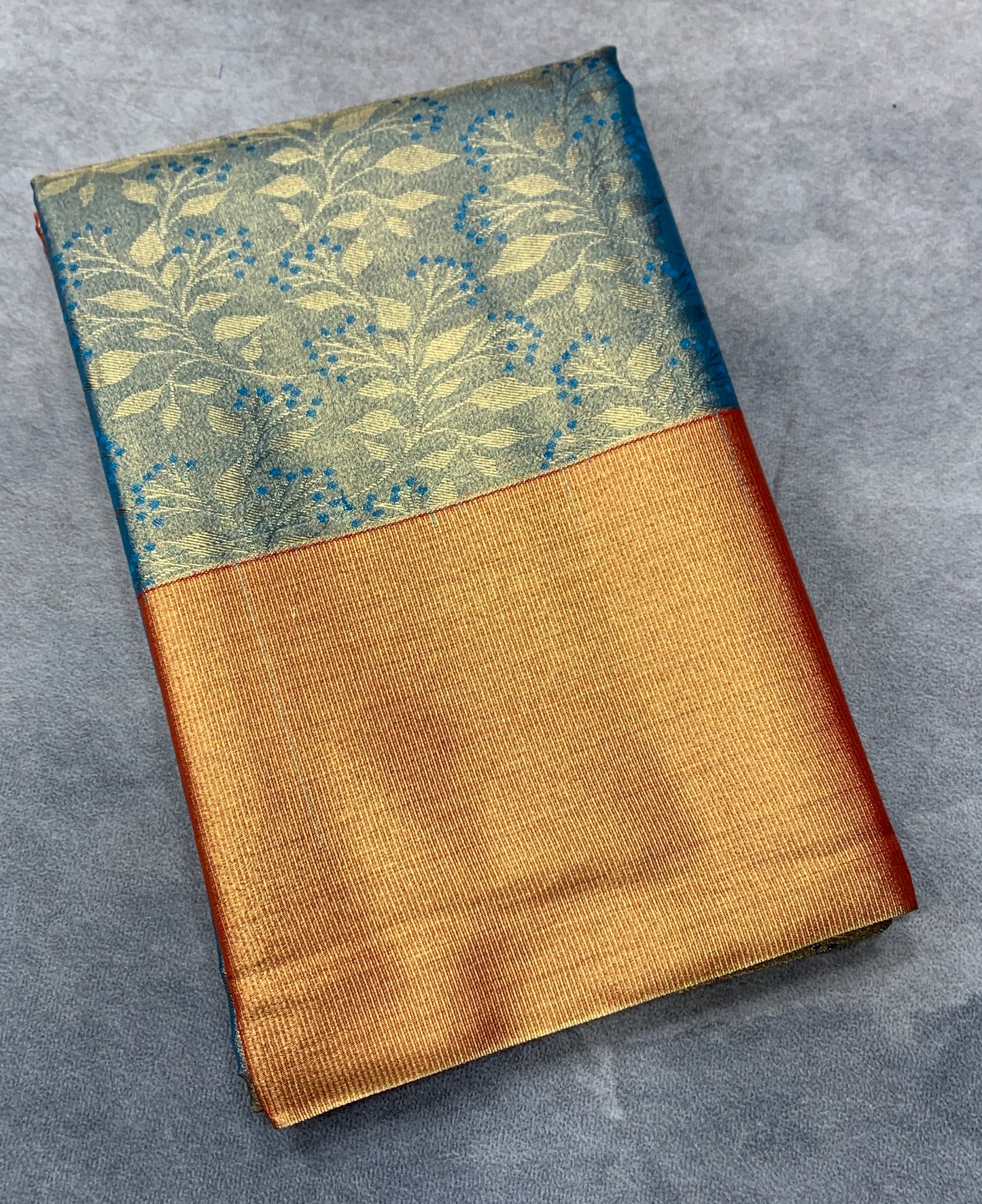 Fancy Tissue Saree Sky Blue Colour with Orange Colour Border