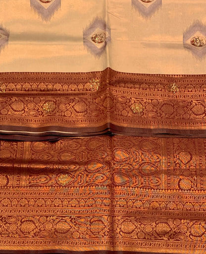 Art Silk Saree Sandal Colour and Stone Work with Brown Border