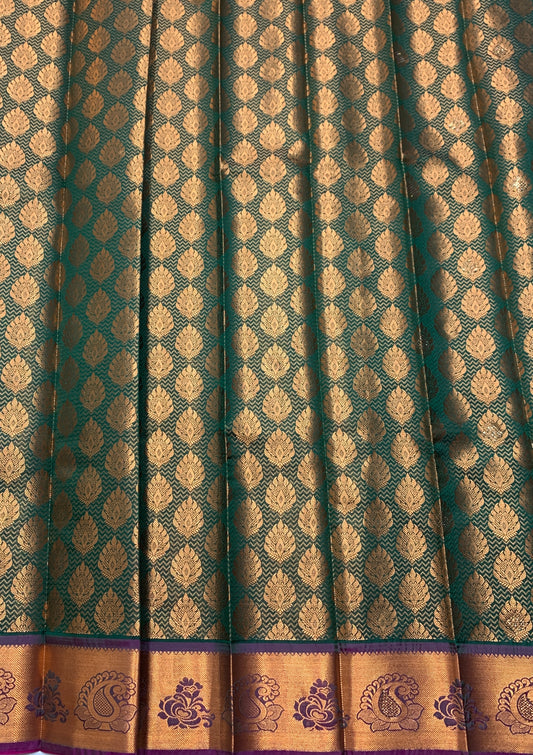 Vegan Silk Saree Green Colour with Copper and Magenta Border