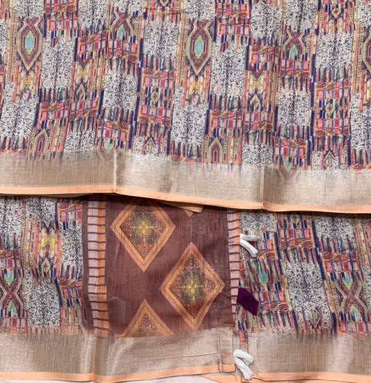 Jute Cotton Saree Multi Colour with Thread Border