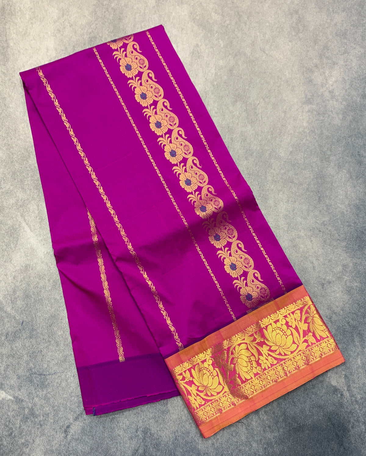 Purple shade Semi Silk Kids Pattu Pavadai with Contrast border for age above 10 years