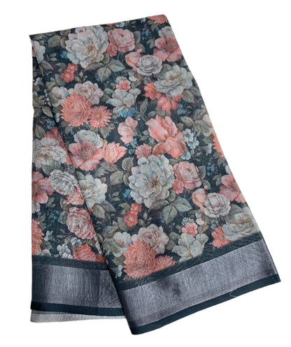 Jute Cotton Saree Block Colour with Thread Border