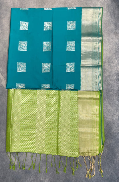 Art Silk Saree Parrot Green with Copper Zari Border