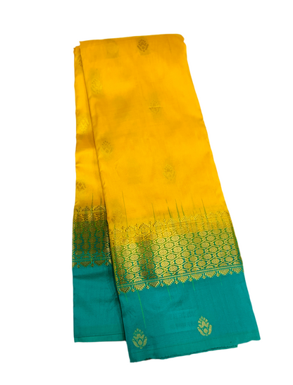 Pure Kanchipuram Silk Yellow Colour with Sapphires Border