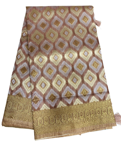 Banaras Katan Saree Light Brown Colour with Katan Work Border