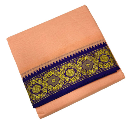 9X5 Cotton Dhoti Light Salmon Colour with Blue and Green Border