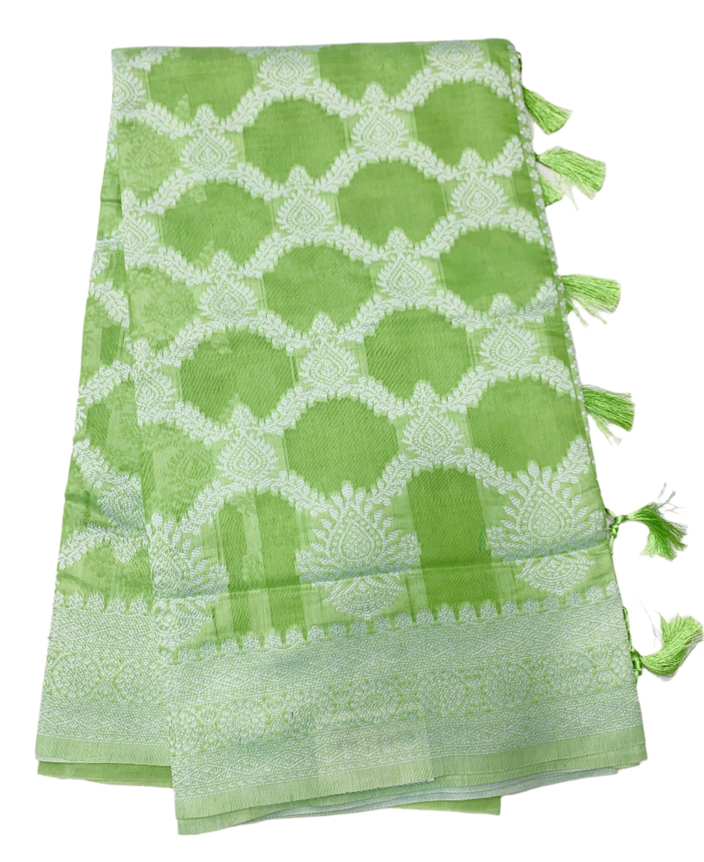 Banaras Katan Saree Light Green Colour with Katan Work Border