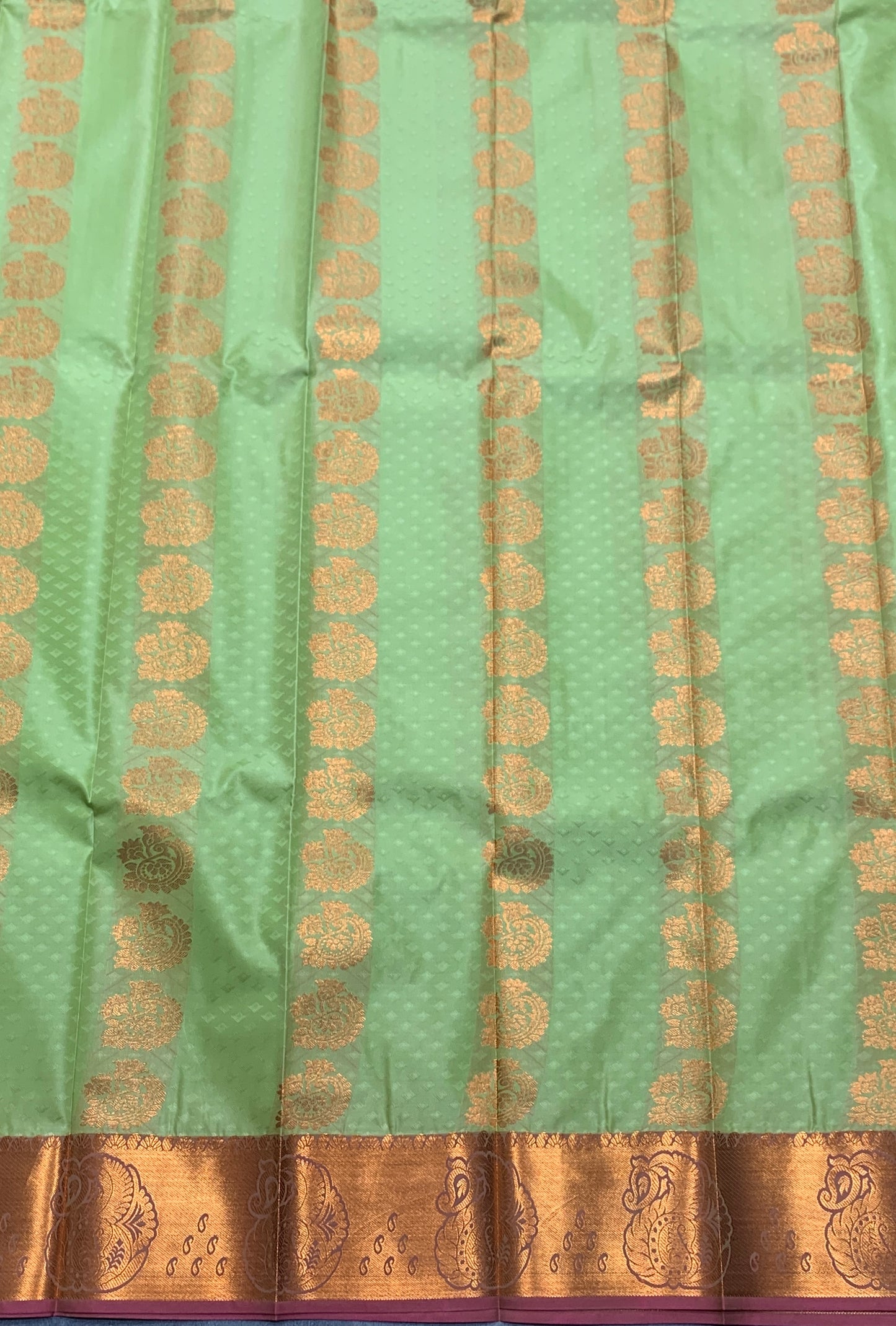 Vegan Silk Saree Light Green Colour Saree with Copper Border