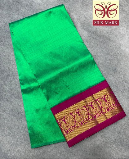 Light Green Shade Pure Kanchipuram Kids Pattu Pavadai with Contrast Border for age 2 to 5