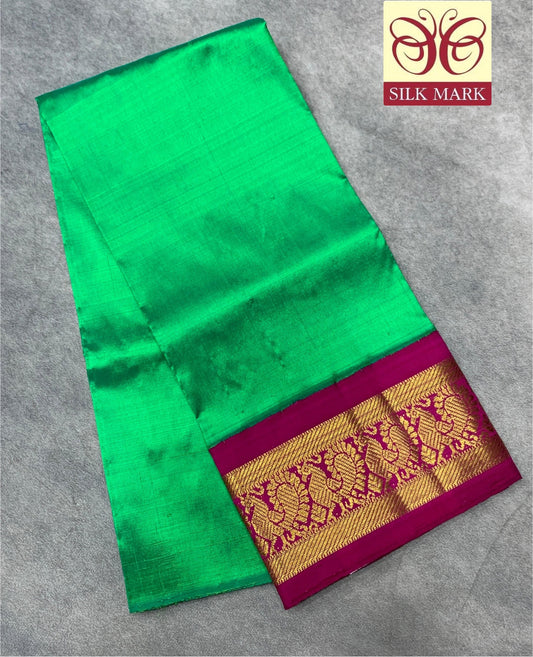 Light Green Shade Pure Kanchipuram Kids Pattu Pavadai with Contrast Border for age 2 to 5