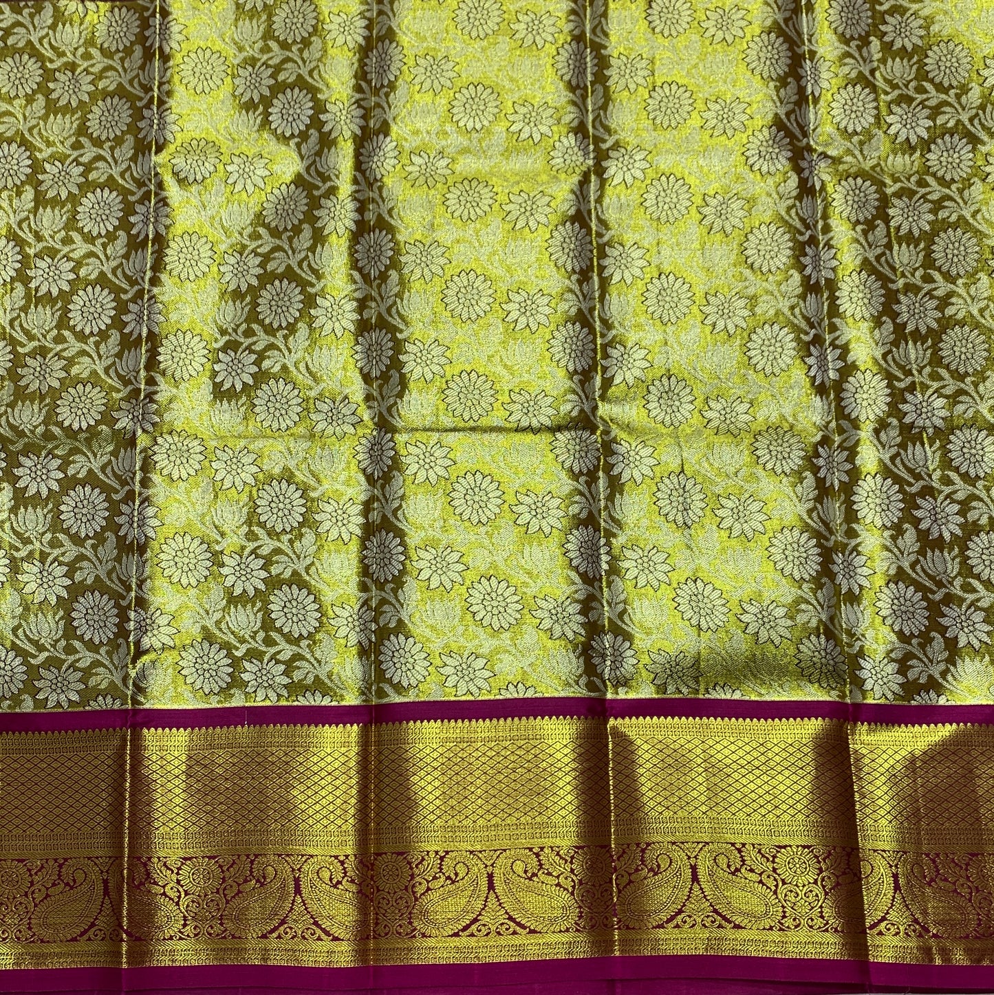 Golden Shade Vegan Silk Kids Pattu Pavadai with Contrast Border for age 2 to 5