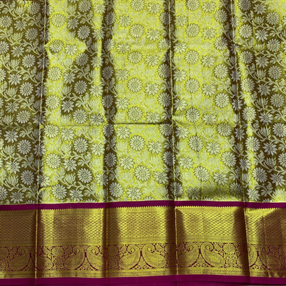 Golden Shade Vegan Silk Kids Pattu Pavadai with Contrast Border for age 2 to 5