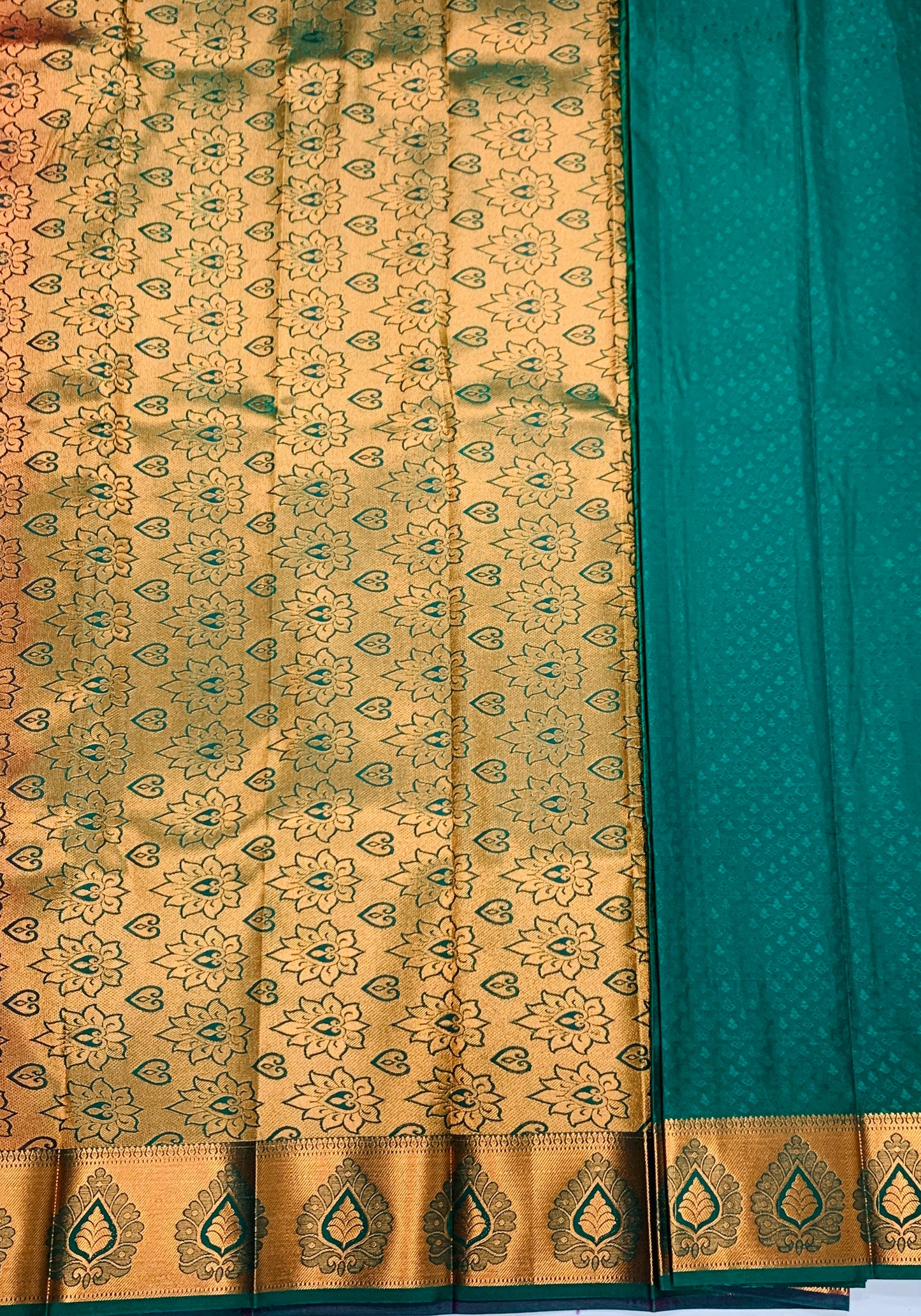 Vegan Silk Saree Pink Colour with Copper and Green Border