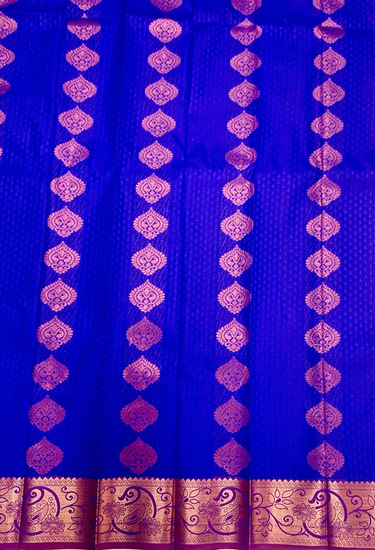 Vegan Silk Saree Blue shade with Copper Border