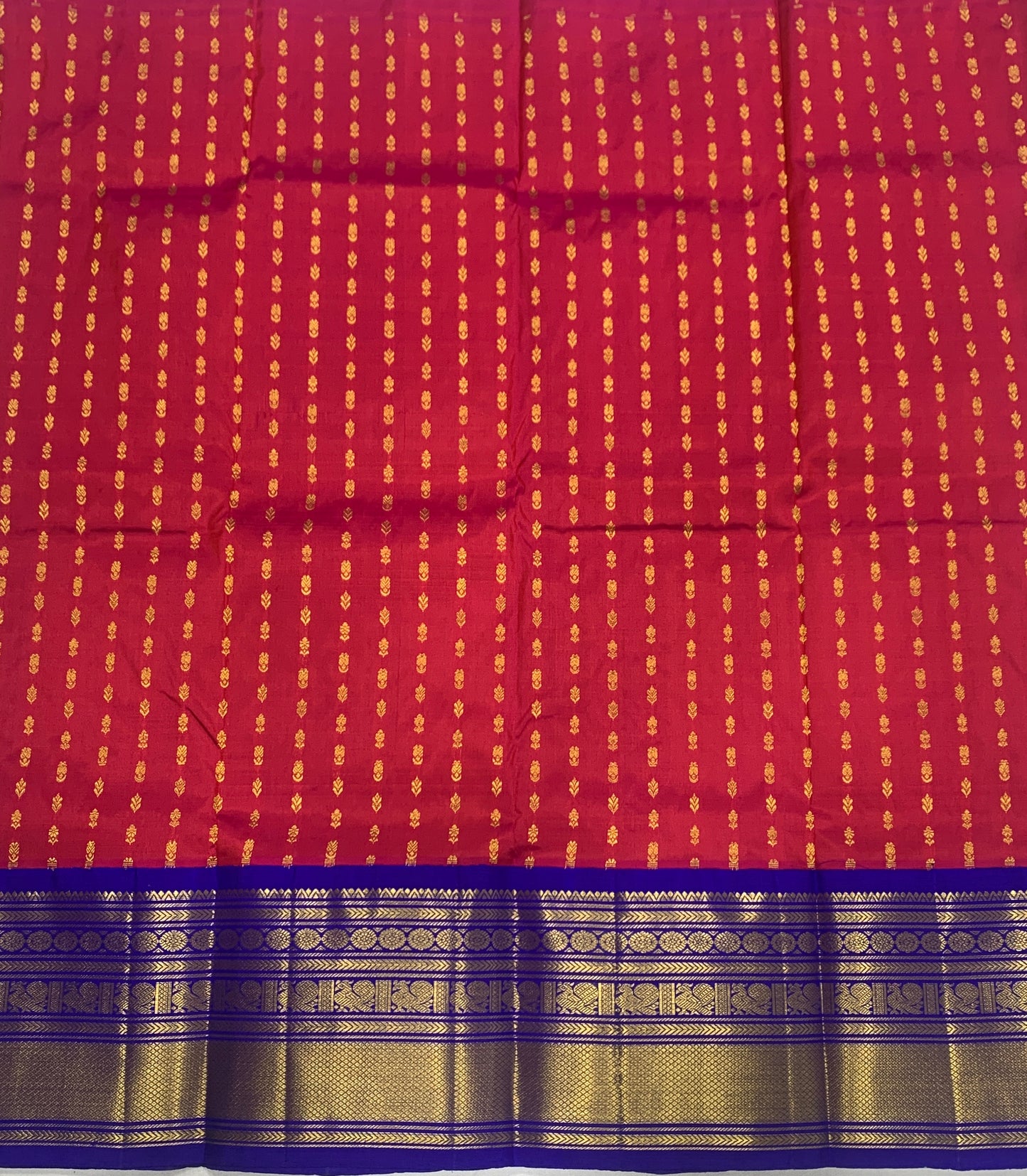 Red shade Pure Kanchipuram Kids Pattu Pavadai with Contrast border for age 2 to 5