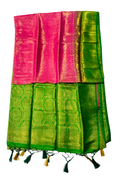 Pink shade kuberra pattu with Green Pallu