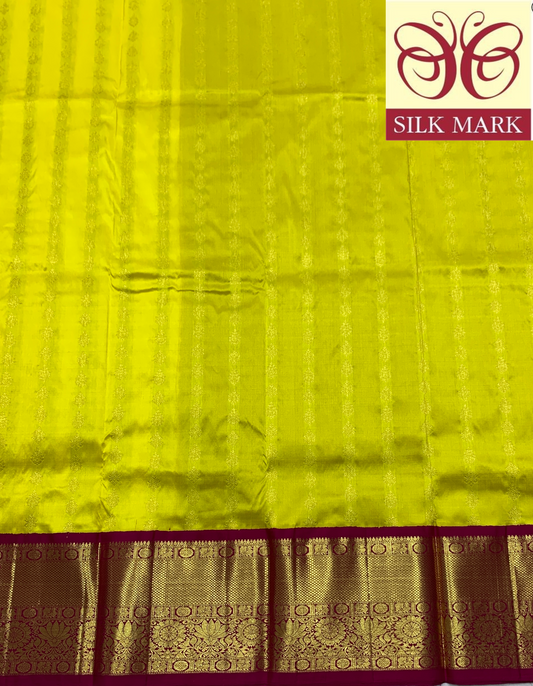 Yellow Shade Pure Kanchipuram Kids Pattu Pavadai with Contrast Border for age 5 to 10