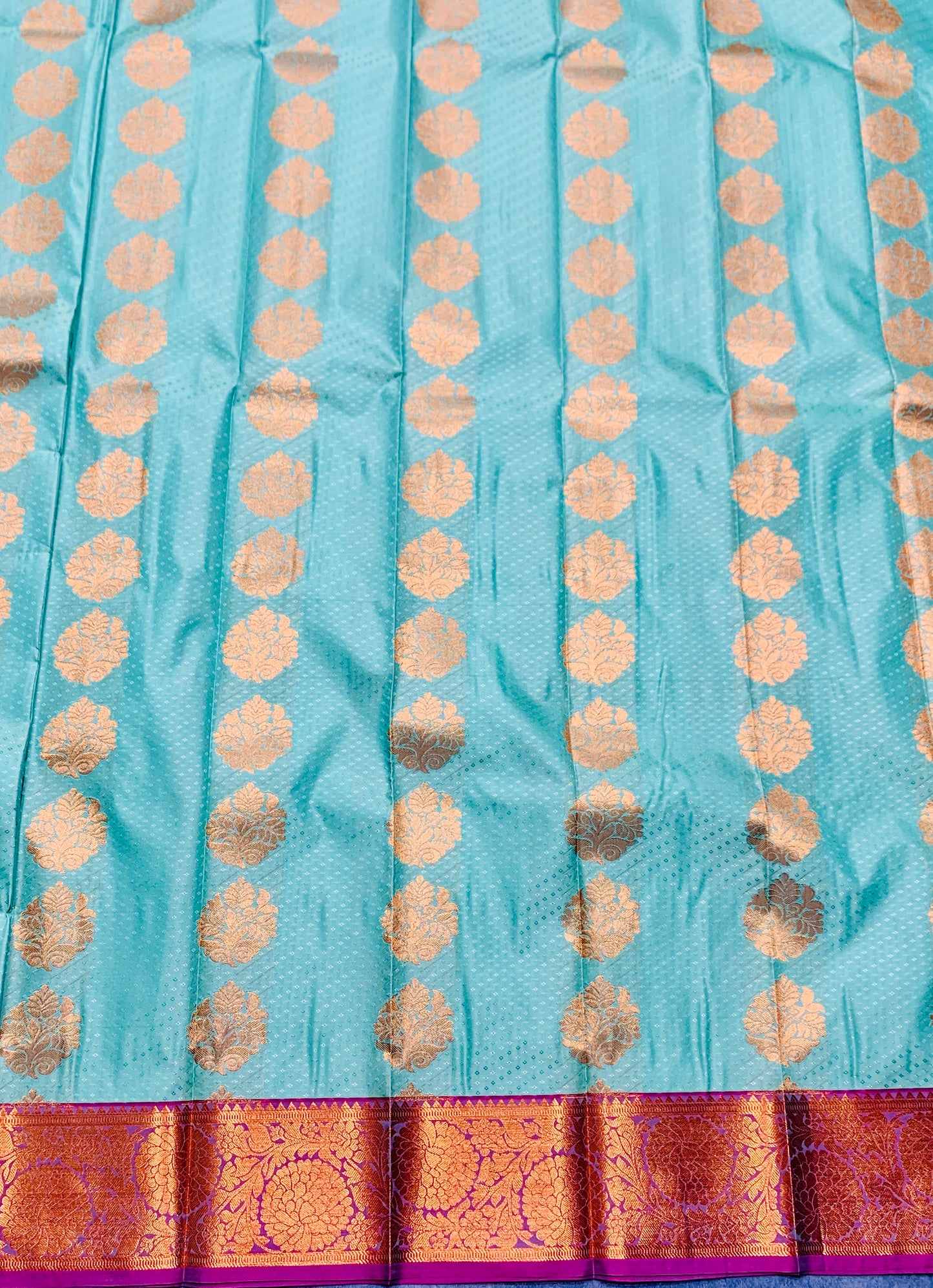 Vegan Silk Saree Light Sapphire Colour Saree with Copper Border
