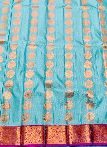 Vegan Silk Saree Light Sapphire Colour Saree with Copper Border