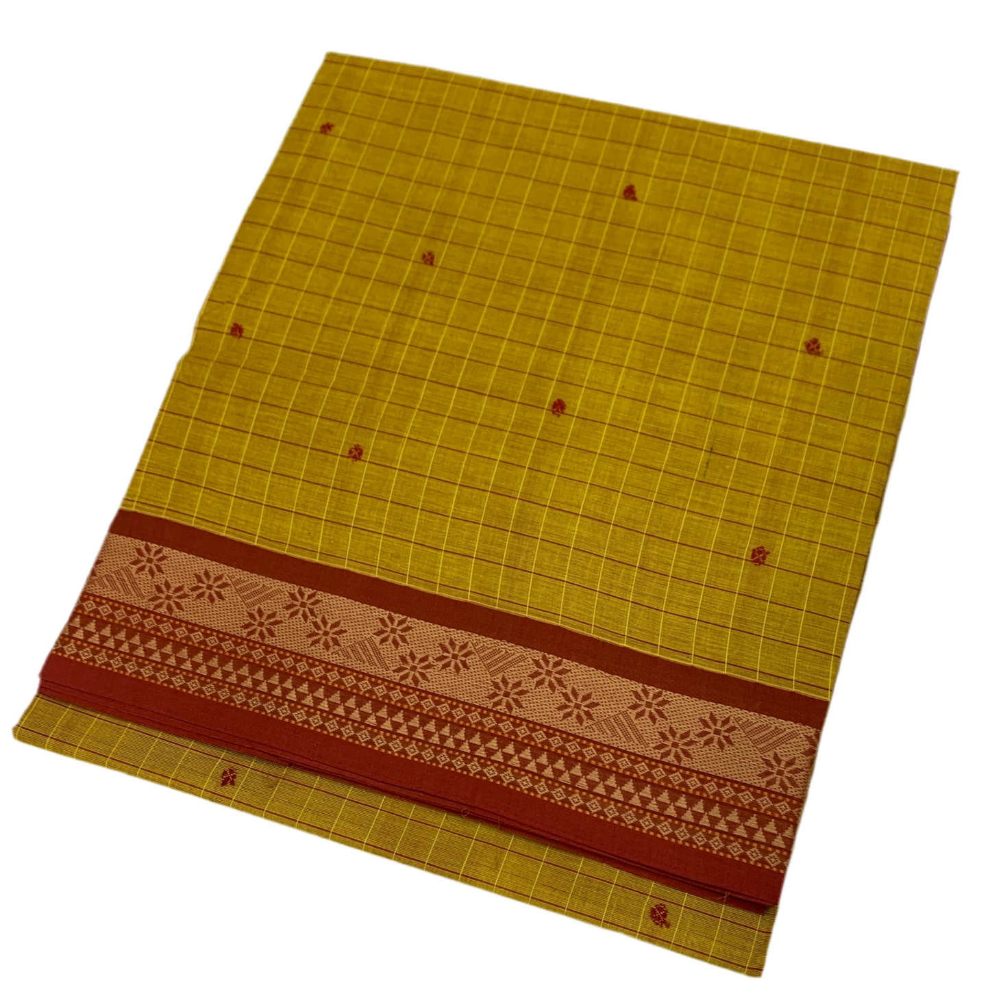 Chettinad Cotton Saree Golden Yellow Shade with Brown Border