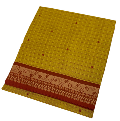 Chettinad Cotton Saree Golden Yellow Shade with Brown Border