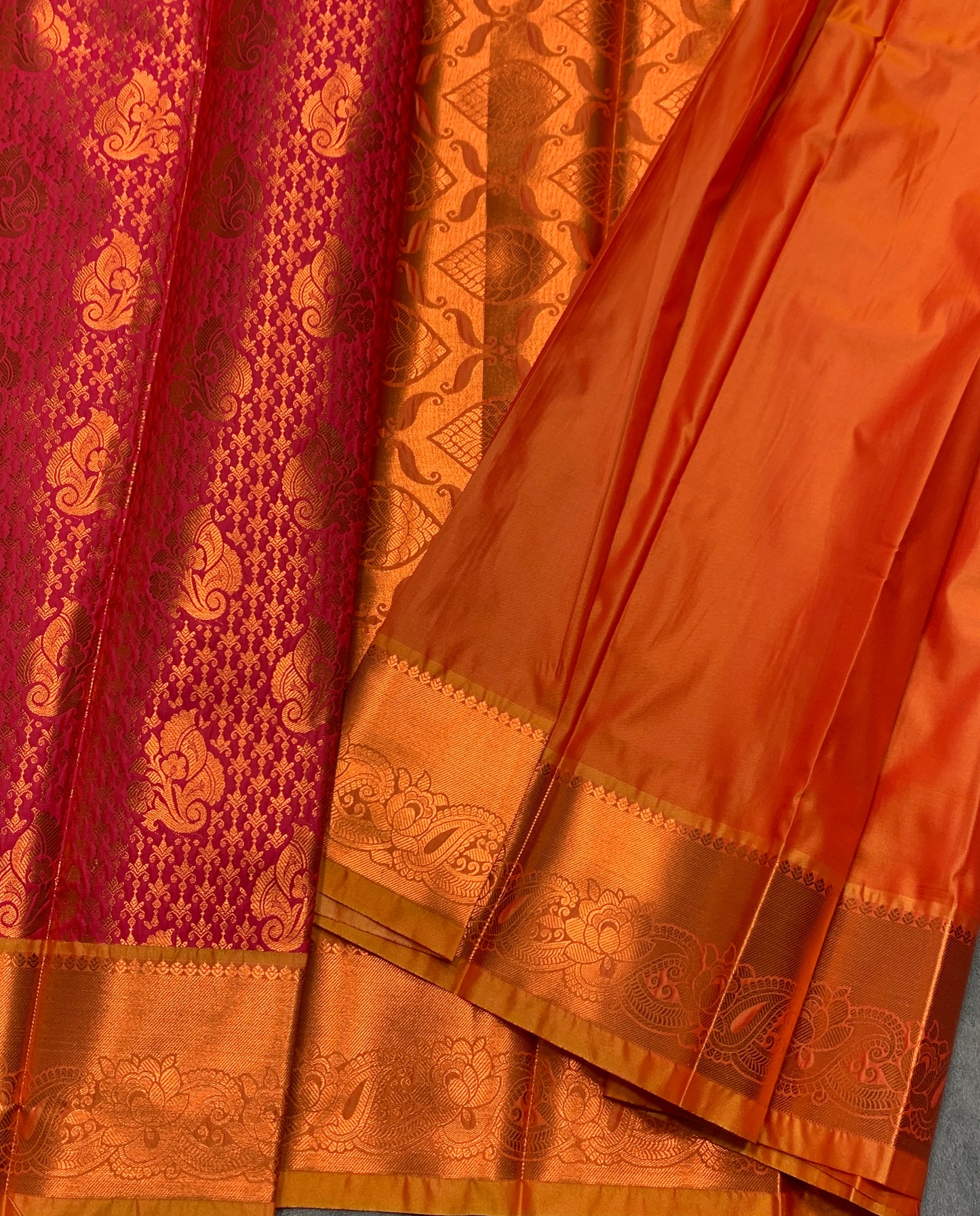 Vegan Silk Saree Pink Colour with Golden Yellow and Copper Border