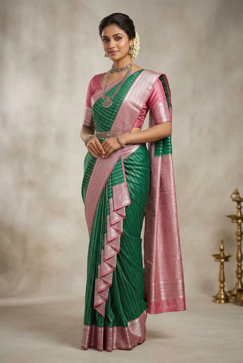 Fancy Tissue Saree Light Green Colour with Self Design Border