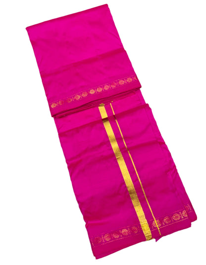 9X5 Pure Silk Dhoti Pink Small Border