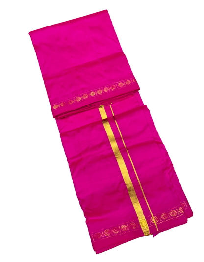 9X5 Pure Silk Dhoti Pink Small Border
