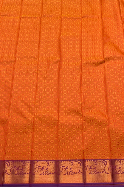 Synthetic Cotton Saree Orange Colour with Copper Floral and Mango Design Border