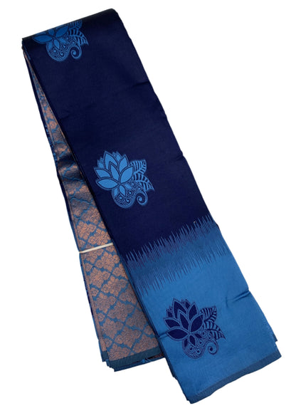 Art Silk Saree Blue Colour with Sky Blue Border