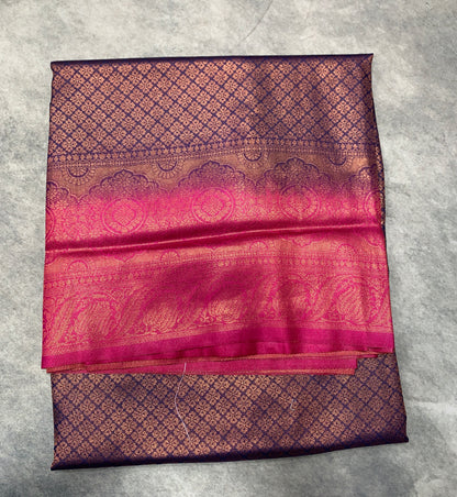 Soft Silk Saree Navy Blue Colour with Pink Colour Pallu