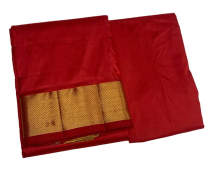 Red Colour 9x5 Silk Dhothi and Shirt Material Combo