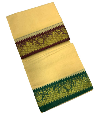 9X5 Cotton Dhoti Sandal Colour with Brown and Green Border