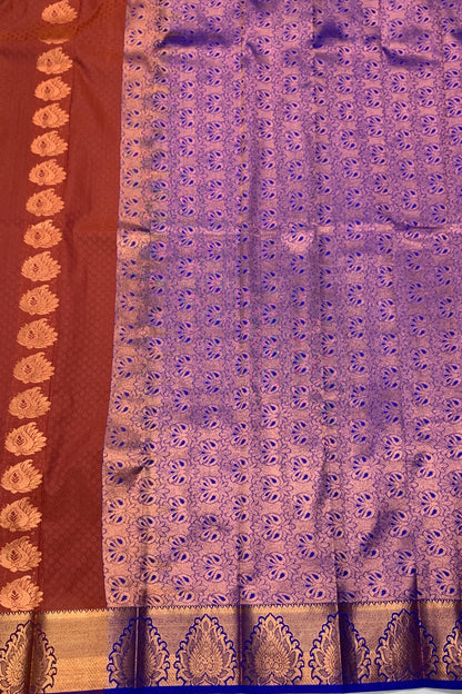 Vegan Silk Saree Maroon shade with Copper and Violet Border