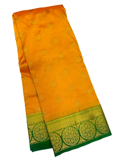 Pure Kanchipuram Silk Saree Yellow shade with Green Border