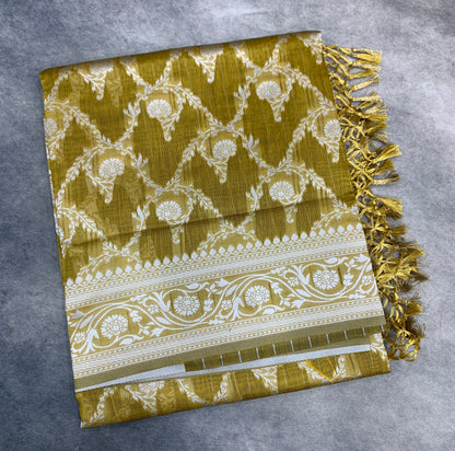 Banaras Katan Saree Pasipayaru Colour with Katan Work Border