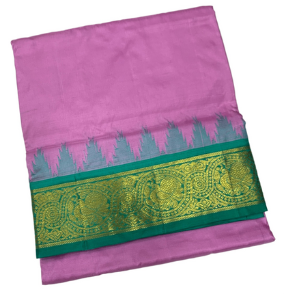 9 yards Pure Kanchipuram Silk Saree Baby Pink Colour With Sapphire Border