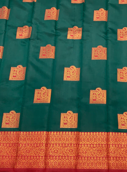 Green Colour Art Silk Saree with Maroon Border
