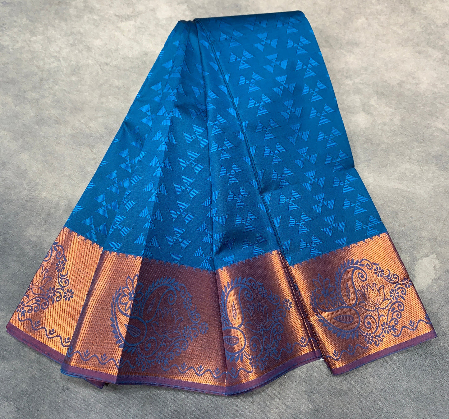 Synthetic Cotton Saree Sky Blue Colour with Golden Floral Design Border