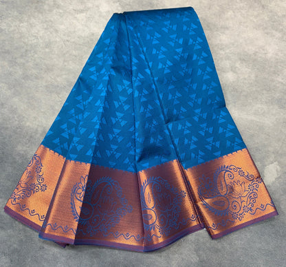 Synthetic Cotton Saree Sky Blue Colour with Golden Floral Design Border