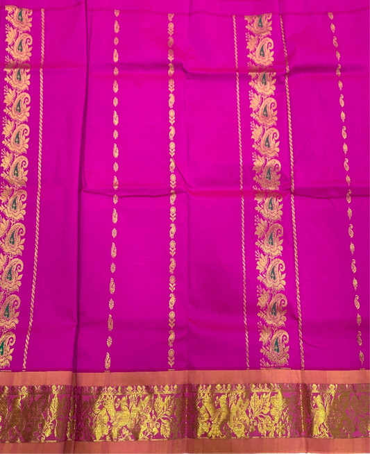 Pink shade Semi silk Kids Pattu Pavadai with contrast border for age 2 to 5