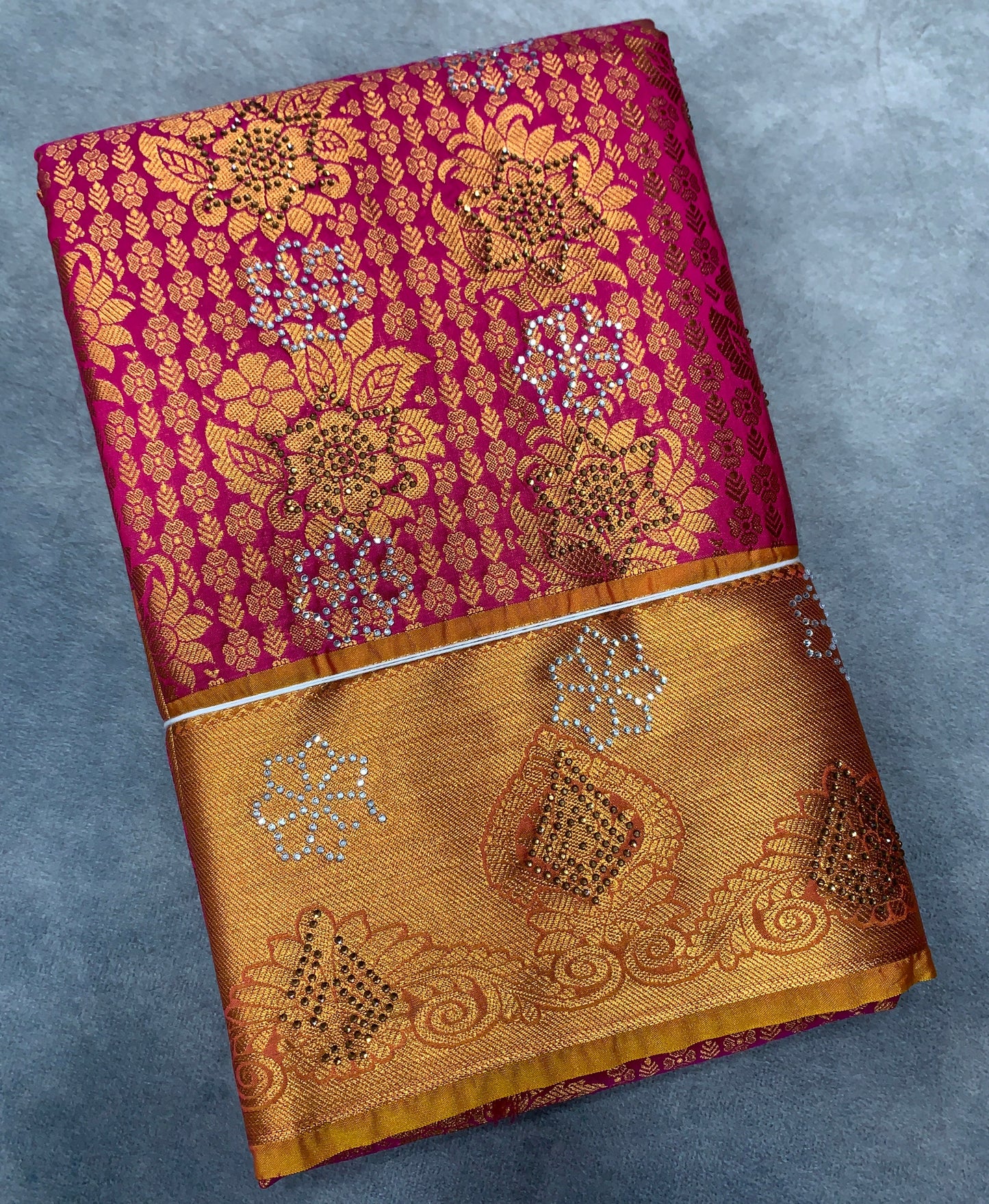 Vegan Silk Saree Pink Colour with Copper and Golden Yellow Border