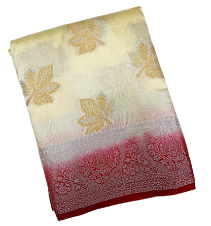 Tussar Saree Off White Colour with Red Border